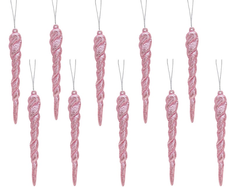 Christmas ConceptsÂ® 12cm Glitter Icicle Decorations - Luxury Christmas Tree Trims (Baby Pink, Pack of 10) - Image 1